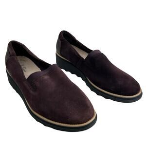 Collection by Clarks Women's Casual Comfort Slip-On Suede Loafers Burgundy Sz 8